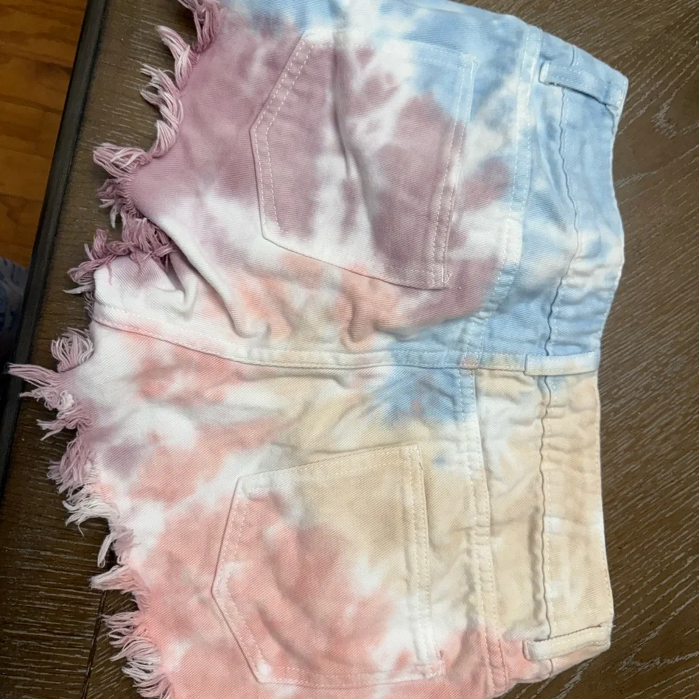 Vintage Havana Pink and Blue Jean Shorts Distressed Tie-Dye - Picture 3 of 3